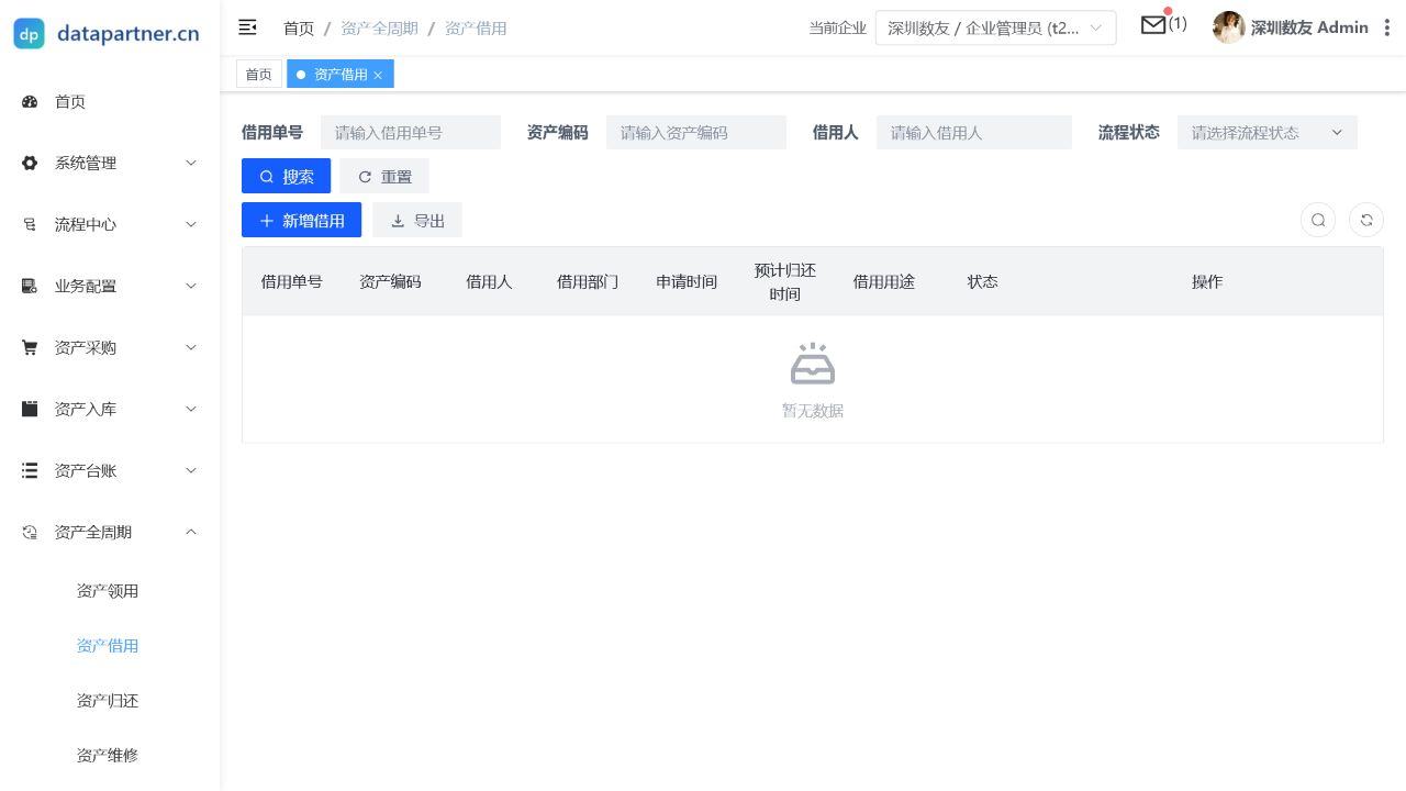 资产借用列表页